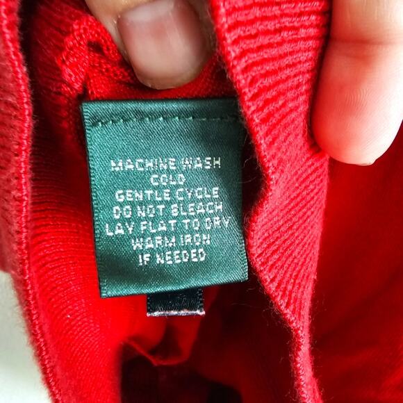 Lauren Ralph Lauren Petite Red Cardigan P/S – Classic Cotton Sweater - Picture 4 of 7